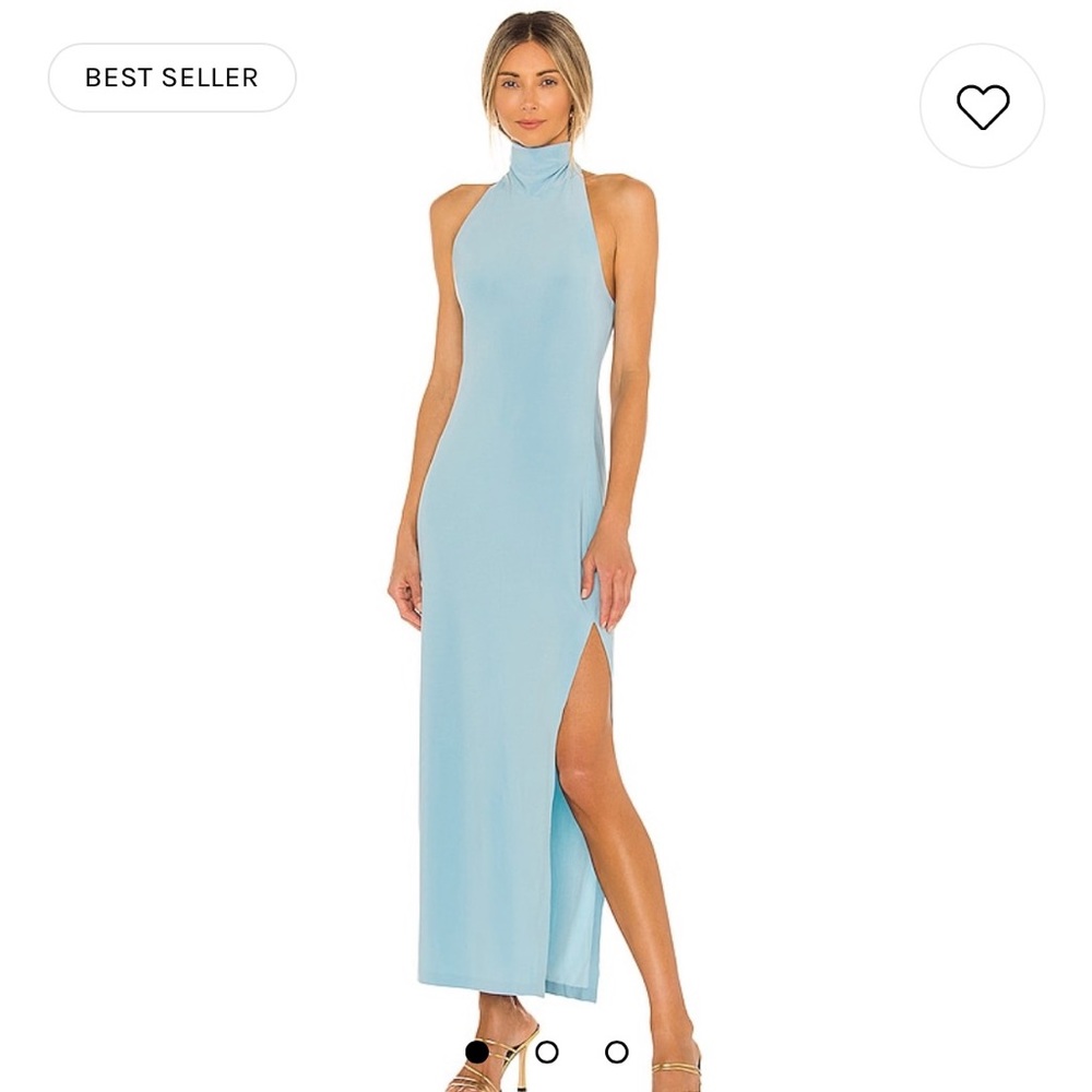 Halter Turtle Side Slit Gown in Powder Blue